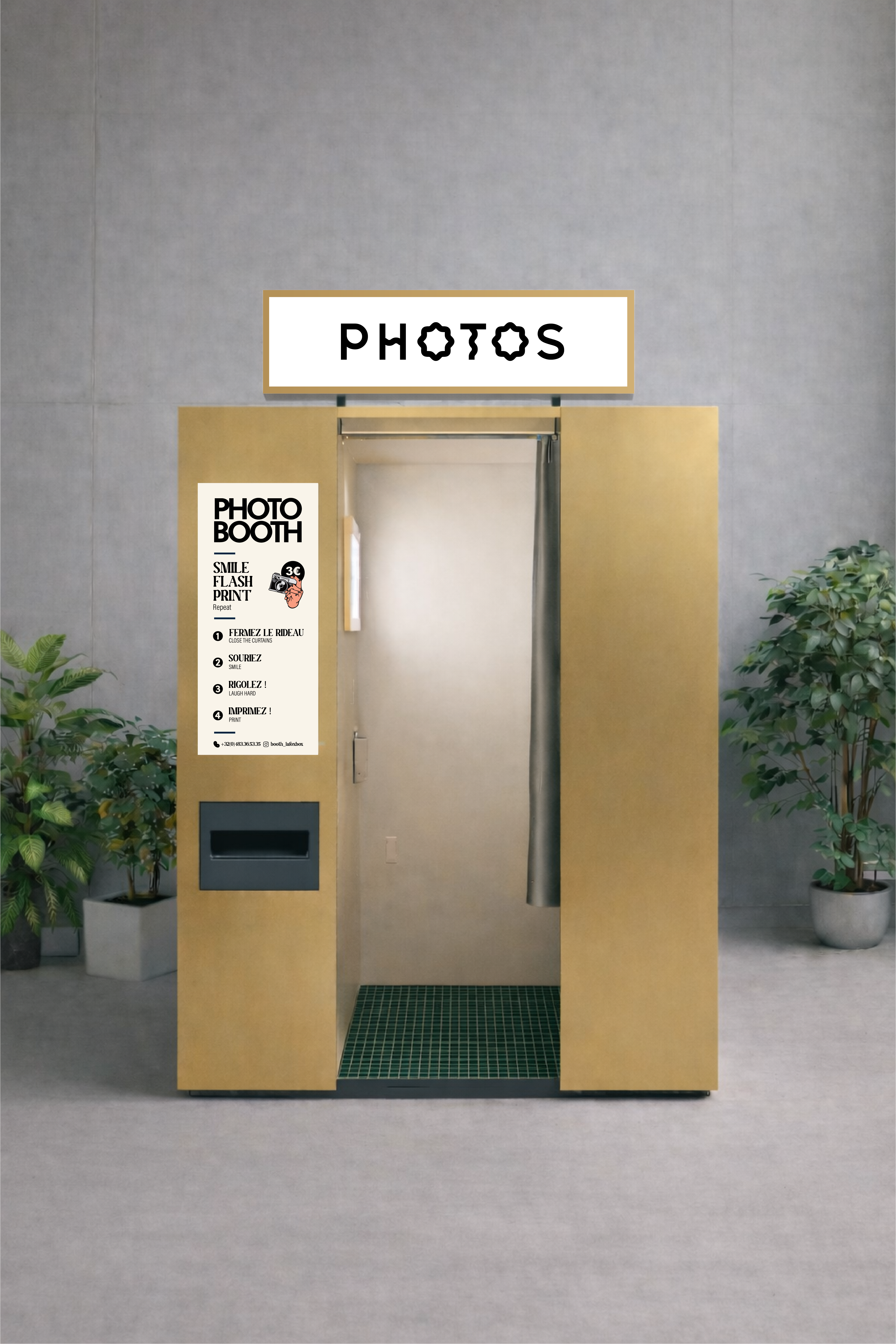 Grande cabine photo dorée pour clubs privés et VIP